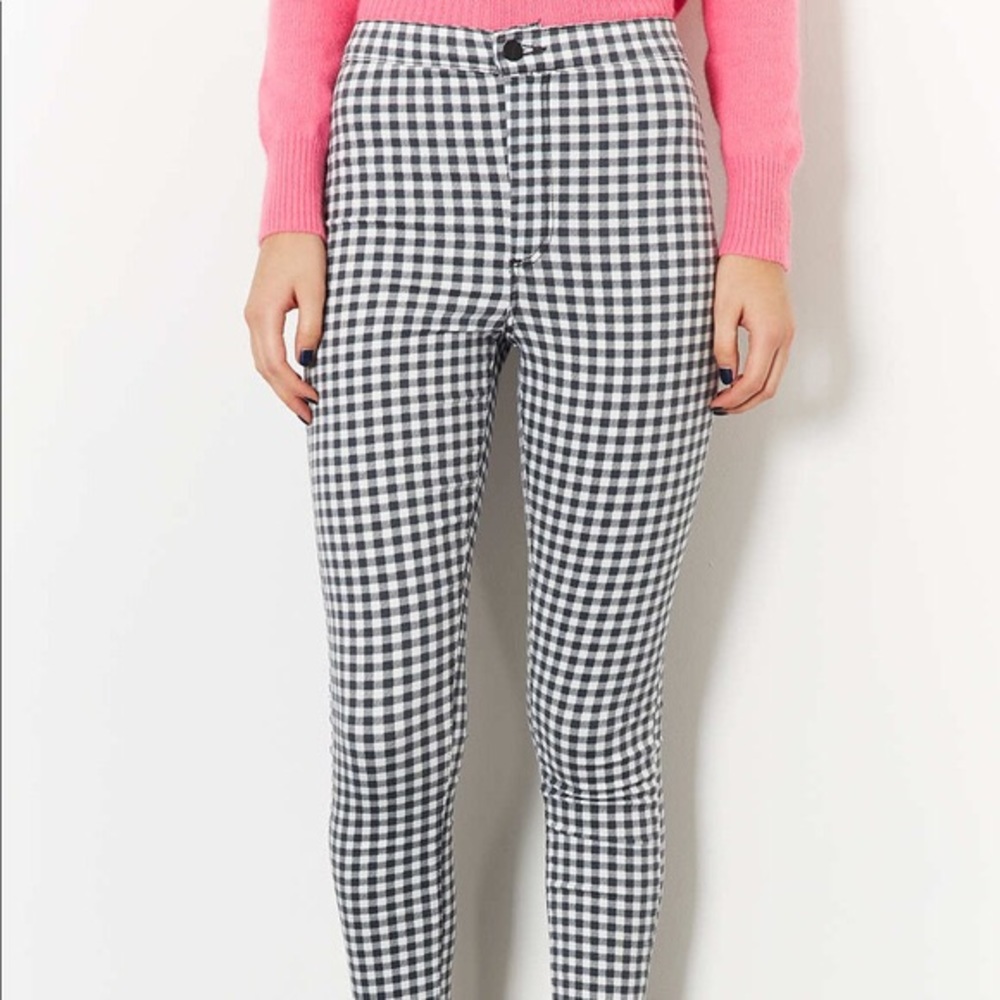 TopShop Checkered Joni Moto Jeans